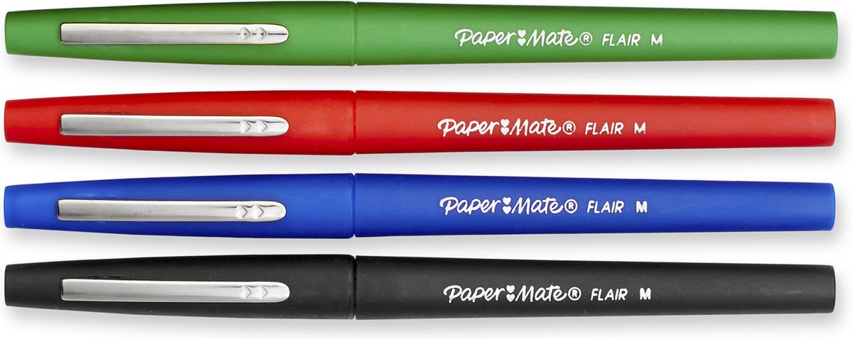 Paper Mate Flair-viltstiften | Medium punt (0,7 mm) | zwarte, blauwe, rode en groene inkt | 4 stuks